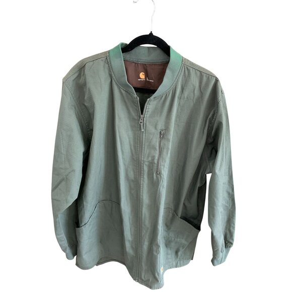 Carhartt Mens Size Large Long Sleeve Full Zip Jacket Coat Army Green Ripstop Fle - Picture 1 of 3